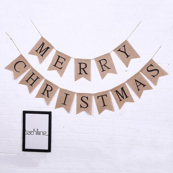 

jute rope natural merry christmas p props vintage pennant burlap bunting banner rustic party decoration flag event supplies1