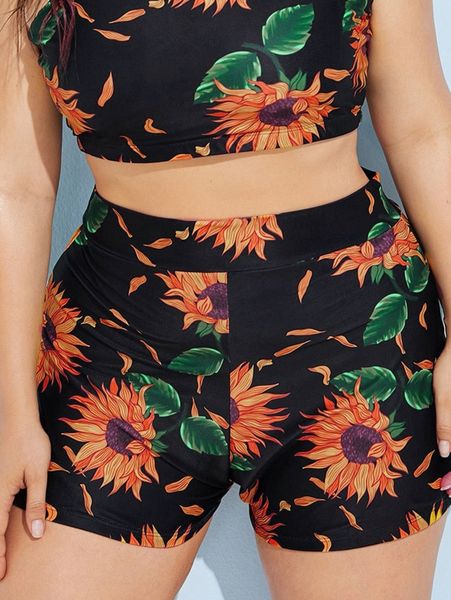 

plus sunflower print bikini bottom q1cg#, Black