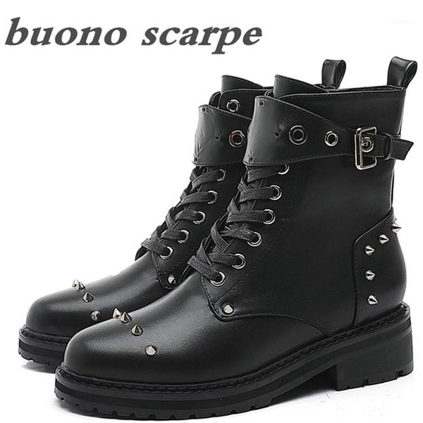 

boots female british style leather black tube locomotive thick with bottom rivet handsome boots1