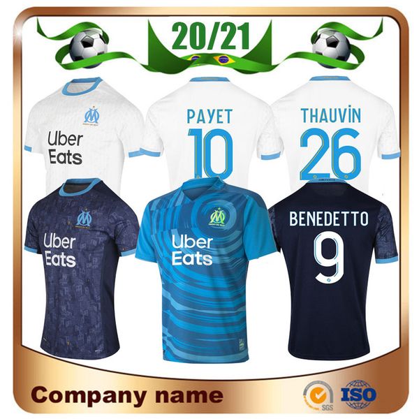 

20/21 marseille soccer jerseys 2020 olympique de marseille payet l.gustavo thauvin away shirt balotelli l.gustavo 3rd football uniform, Black