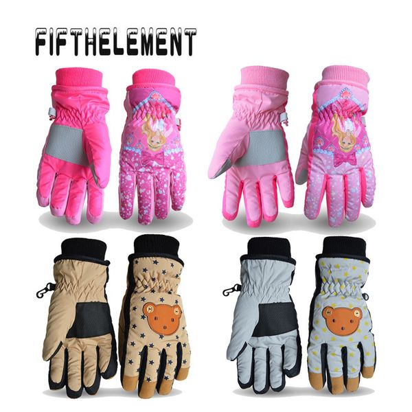 

skiing kids girls princess bear children winter warmer ski gloves snow sports waterproof windproof mittens extended wrist, Blue;gray