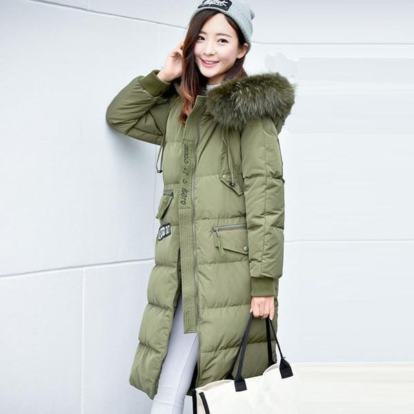 

plus size down jacket 2020 women white duck down coats oversized parka long hooded fur collar outerwear thickes qh09991, Black