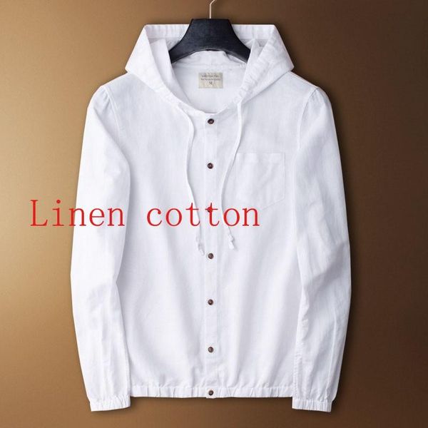 

men's casual shirts arrival fashion hooded men spring pure color cotton linen young long sleeve shirt plus size -2xl3xl4xl, White;black
