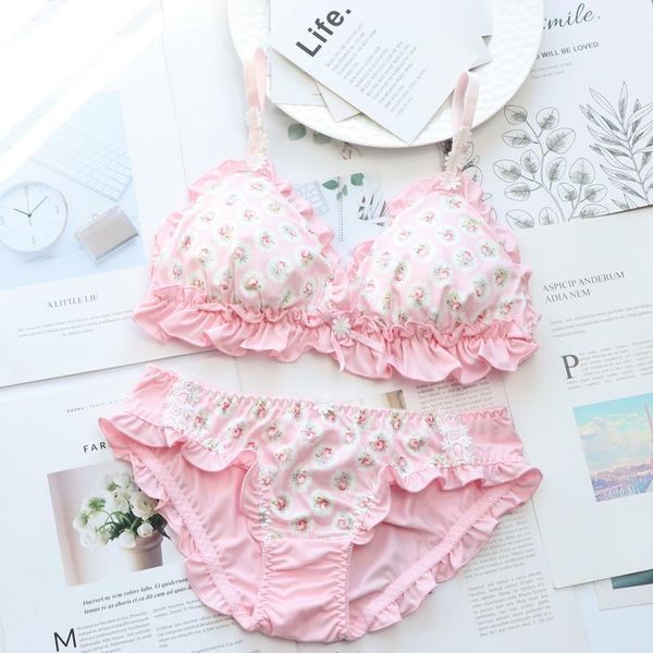 

yourmix wire lolita and kawaii style bra and brief sets ruffles girl lingeria1, Red;black