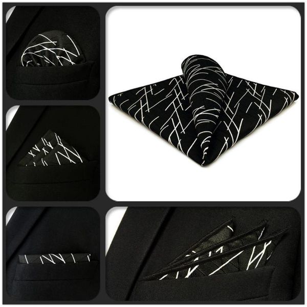 

gh01 black geometric mens pocket square silk business hanky fashion wedding handkerchief, Black;gray