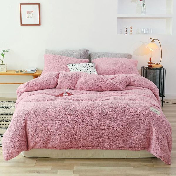 

bonenjoy 3 pcs coral fleece duvet cover set fluffy bed covers solid color quilt cover sets winter bedding set single/ size1