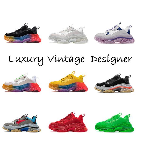 

paris triple s 17fw platform men women casual dad shoes clear sole triple black white grey pink flat vintage trainers sneakers