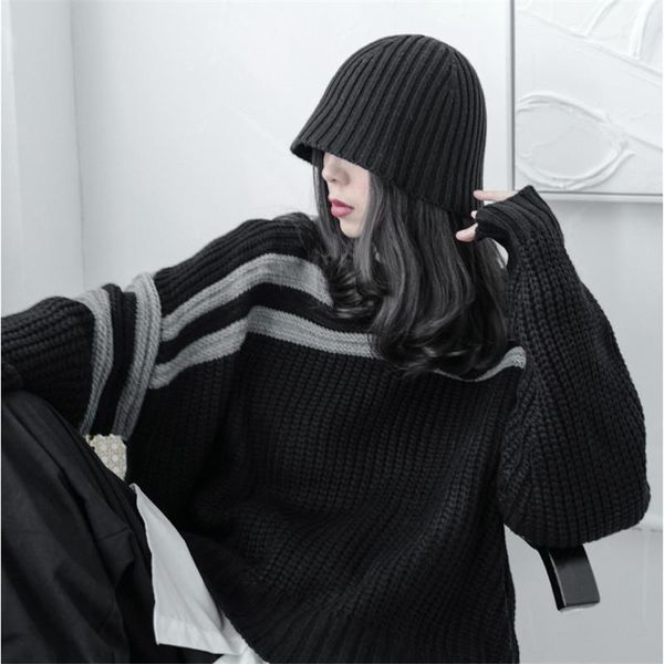 

beanie/skull caps johnature korean fashion knitting ins beanie hats for women 2021 spring all match japanese black, Blue;gray