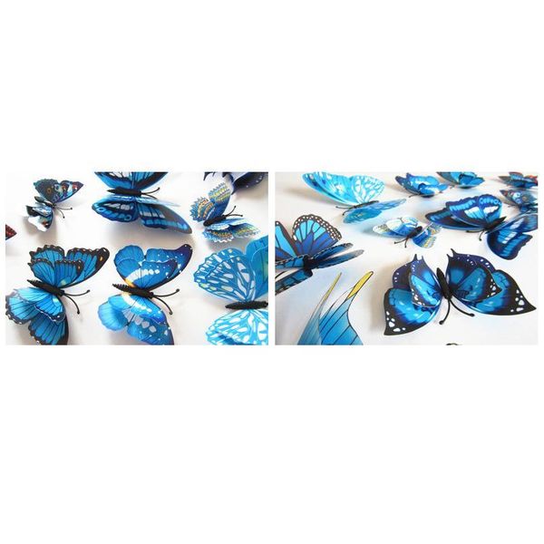 

12pcs multicolor double layer wings 3d butterfly wall sticker magnet pvc butterflies party kids bedroom fridge decor jlllhg
