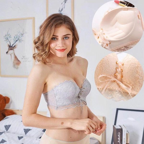

strapless bralette seamless lace bras for women wireless comfortable push up bra blackless underwear lingerie, Red;black