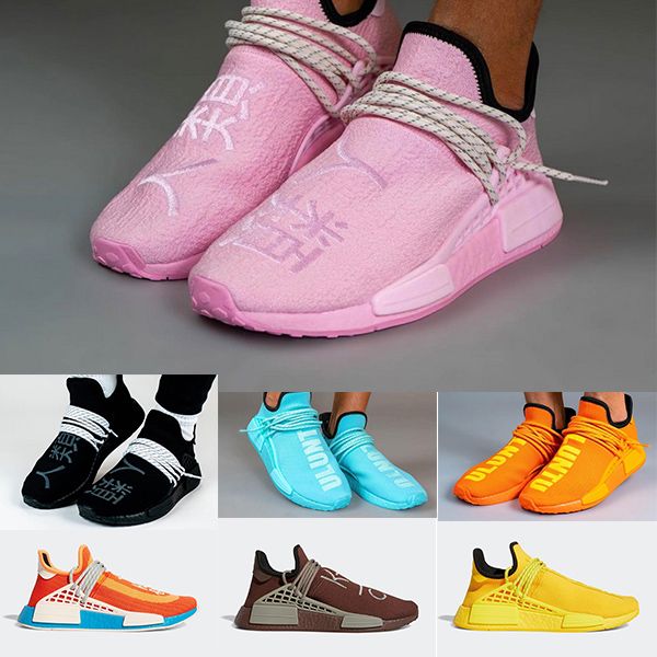 

human race running shoes mens trainers pharrell williams black white green pink yellow blue chocolate womens sports sneakers size 36-47
