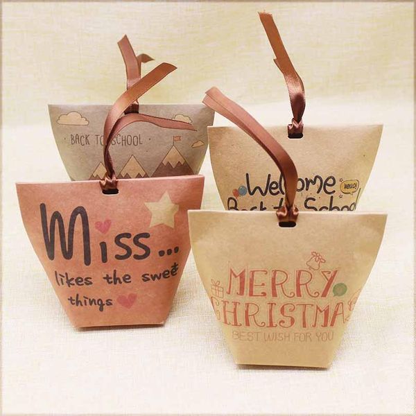 

5pcs 10шт merry christmas gifts candy фавор bag box miss you wedding бумажный мешок kraft wecome back to school подарки пакет box bbygaz wrh