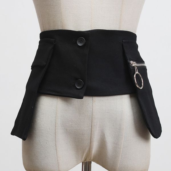 

ewq] 2020 spring summer new arrivals outer waist seal ladies corset belt suit pocket wide belt with dress shirt aw79201 t200427, Black;brown