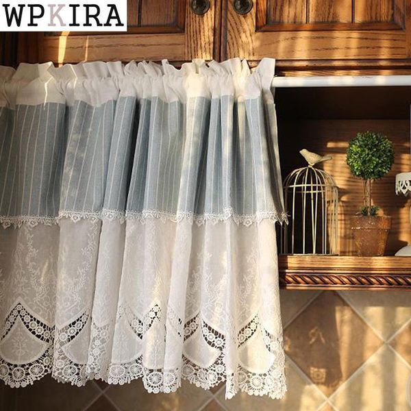 

korean style blue and white striped embroidered half curtain cabinet door half curtain window short dl-qt039&40