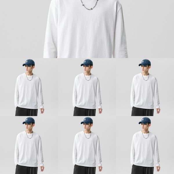 

new autumn 2020 solid color casual sweater pure cotton men's bottoming fashion long pullover pullover pullovert-shirt pulloversleeve t, Black