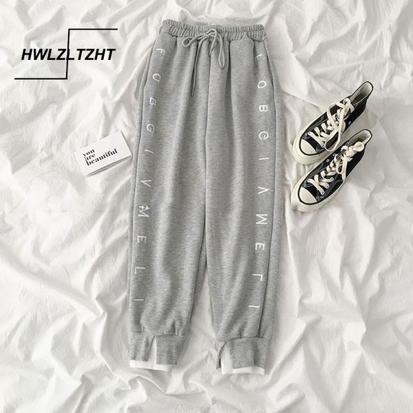 

hwlzltzht elastic waist women harem pants harajuku high waist pants letter printed streetwear joggers casual trousers y200418, Black;white