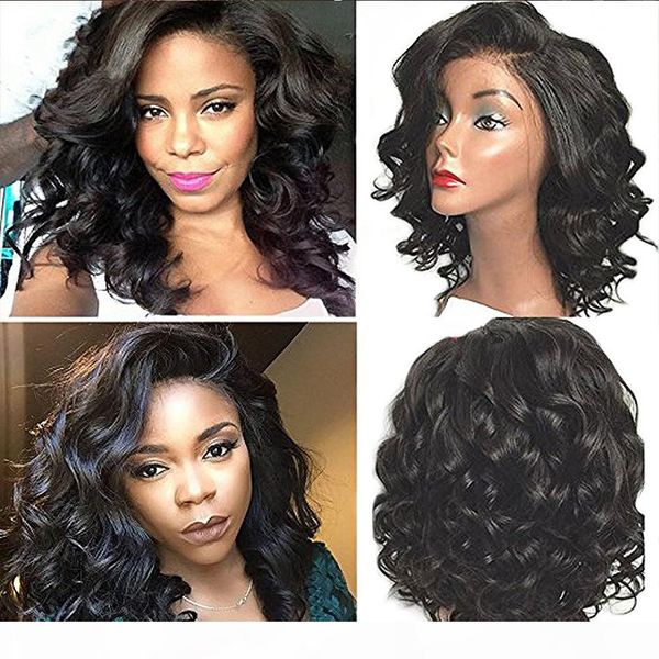 

short curly brazilian hair full lace human hair wigs 130%density for black women natural color ponytail 14inch, Black;brown