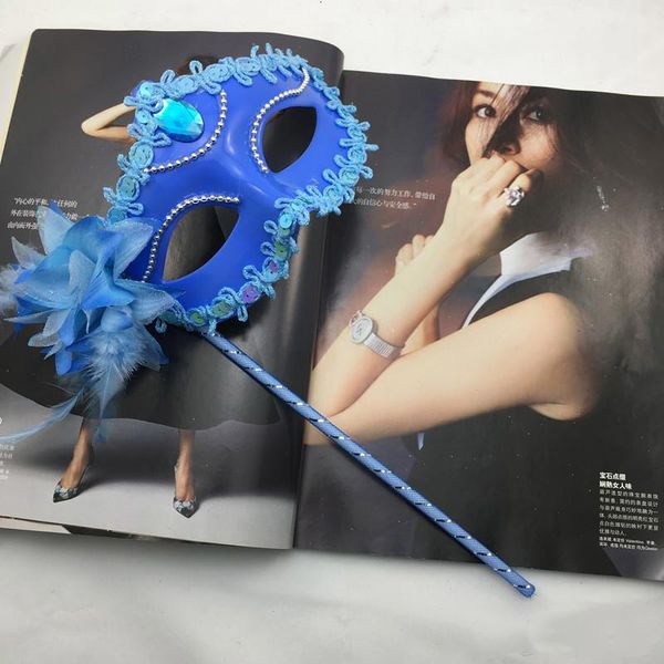 

on stick luxury eyeline woman venetian masquerade party mask sequin lace edge lateral flower gold silver black white color 3 nnetb