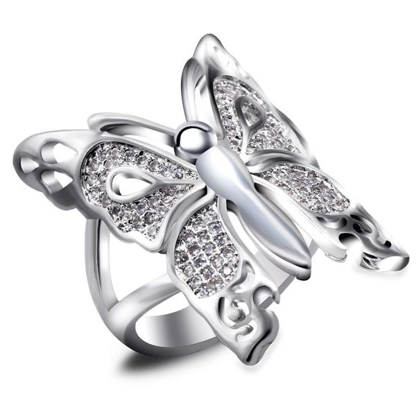

animal ring for women butterfly dazzling zircon stone luxury elegant party engagement ring for men women fashion jewelry gift, Slivery;golden