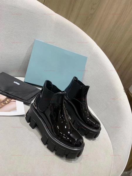 

2020 italy progettista shoes ladies shoes fashion british boots toe martin boots patent leather waterproof platform round toe shoes perfect, Black;grey