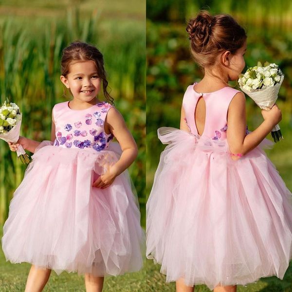 

cute tutu flower girl dress jewel neck sleeveless open back girls ball gown pink knee length tulle appliques girls birthday pageant dress, White;blue