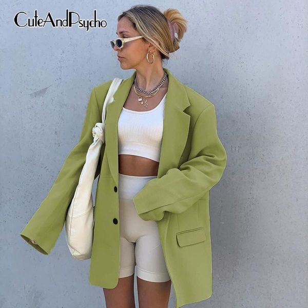 

streetwear vintage blazer women fashion oversized casual clothing autumn letter embroidery green coats harajuku cuteandpsycho, White;black