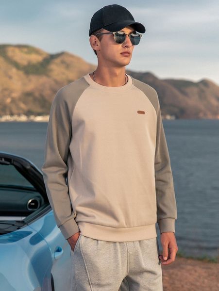 

men contrast raglan sleeve patched detail pullover b21b#, Black