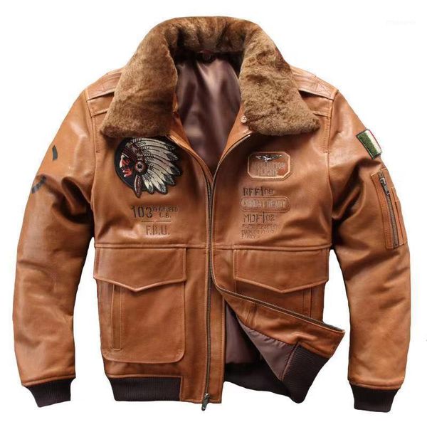 

2019 men's genuine sheepskin leather jacket iniana embroidery pilot leather coat winter motorcycle jacket for male1, Black
