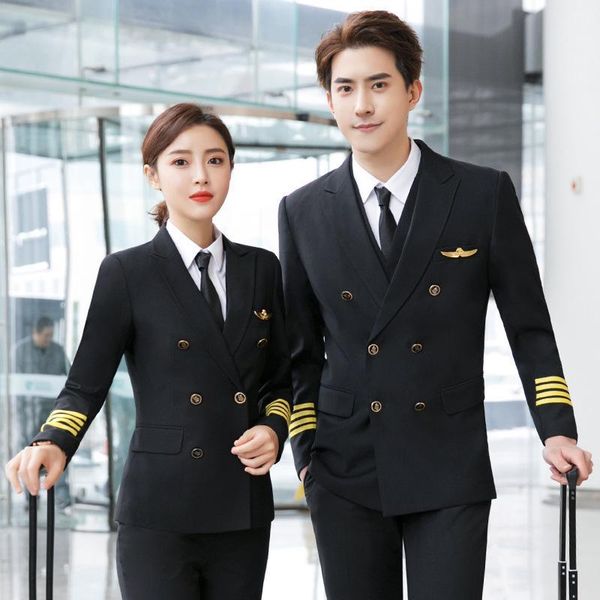 

captain aviation uniform mens work shirts brand captain suit women club high-speed rail flight attendant students work clothes1, White;black