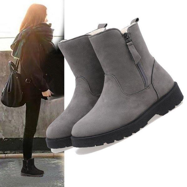 

women boots 2020 winter snow boots female duantong warm lace flat with women shoes tide shoes, Black
