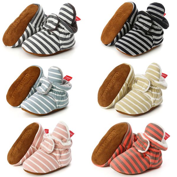 Neugeborenes Kleinkind Erste Wanderer Booties Baby Socken Schuhe Junge Mädchen Streifen Gingham Baumwolle Komfort Weiche Anti-Rutsch-Säugling Krippe Schuhe LJ201104