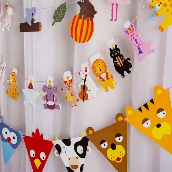 

amopk children's one-year-old body layout flag-pulling animal cartoon baby color color theme flag party decoration creative triangle co