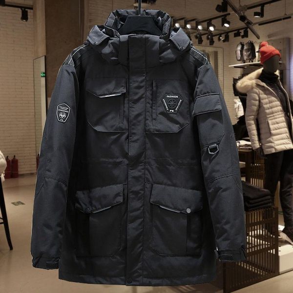 

the s-3xl winter new canadian men down jacket mens fashion long thick white duck down jacket long sleeve fake fur hooded mens windbreaker, Black