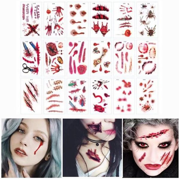 

10 30 шт. хэллоуин украшения татуировки наклейки шрамы ужасы водонепроницаемые наклейки хэллоуин наклейка украшения партия s 10 30шт