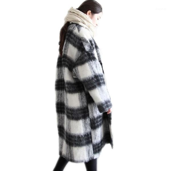 

wear snow winter new plaid woolen coat thick warm wool coat female fashion loose long casual cotton large size sun1081, Black