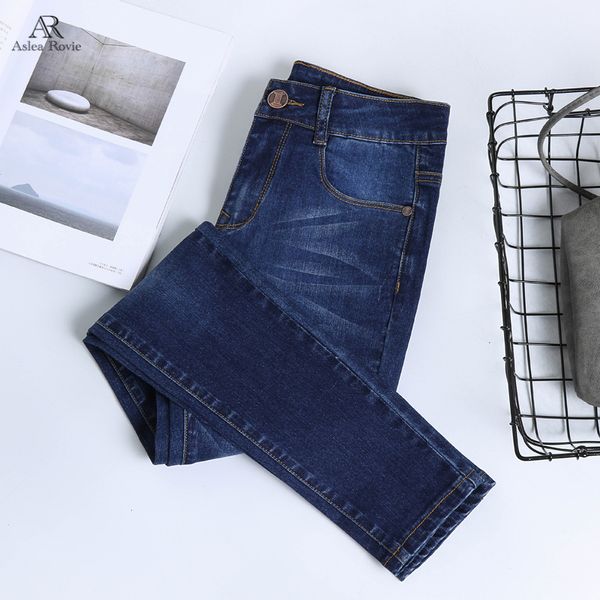 

jeans for woman high waist plus size full length skinny pencil black blue denim pants 100kg lj200810