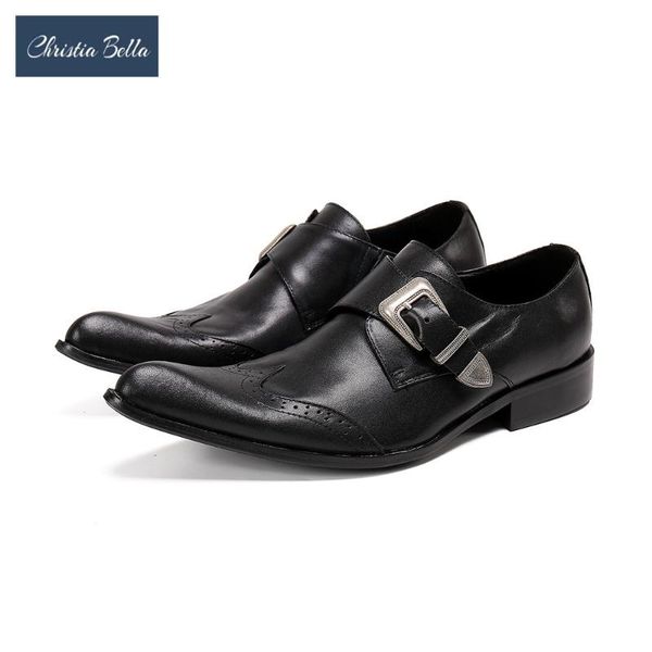 

кристия белла итальянский ручной работы мужчины обувь оксфорд британский carving монах ремень броги black party офис узелок платье