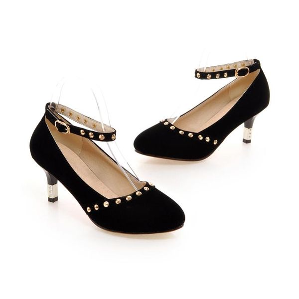 

plus size high heeled single shoes with pointed metal decoration ladies high heels women shoes woman pumps, Black