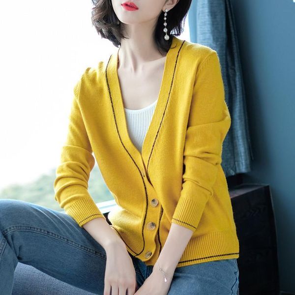 

women 2020 spring autumn v-neck sweater new fashion female casual loose lazy wind cardigan coat long sleeve knitting g319, White