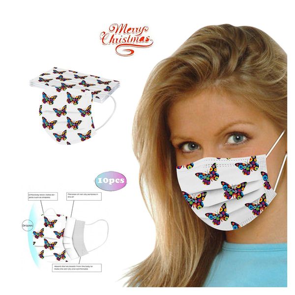 

10pcs butterfly print disposable face mask headband bandana mouth mask masque jetable mascarillas desechables mascherine wmtxwm, Black