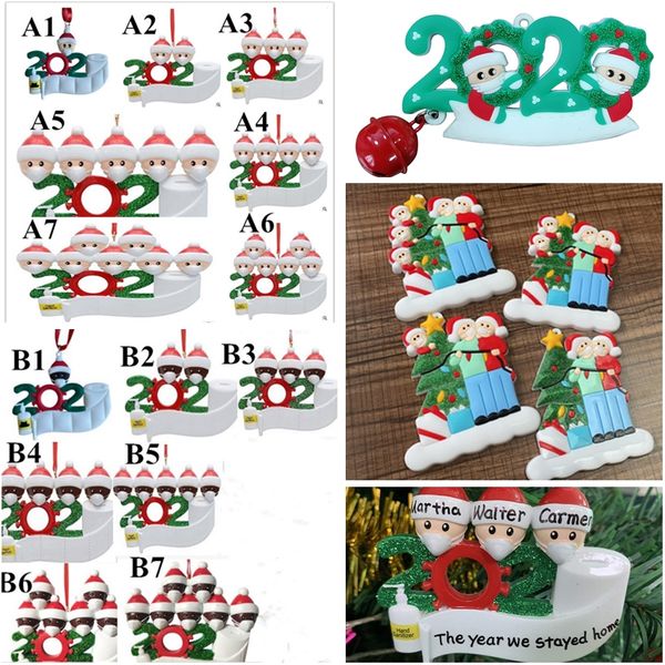 

2020 diy christmas quarantine ornaments family of 1-7 survivor pvc xmas mask toilet paper pendant decoration greeting cards gifts e101203, Silver