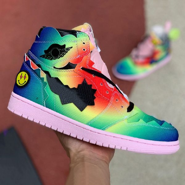 

j balvin high og mens баскетбольные туфли 1s цветки y вибрас-галстук-краситель многоцветные радуга dc3481-900 мужские тренеры спортивные кро, White;red