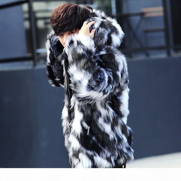 

leopard faux fur coat men hooded warm mens fur coats zipper outwear jacket male winter parka oversized colorful black 3xl