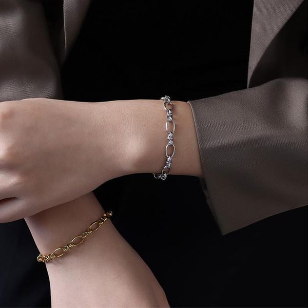 

ychm chunky hip hop box chain bracelet 316l titanium steel gold color femme bijoux bracelet jewelry for women fb007, Black