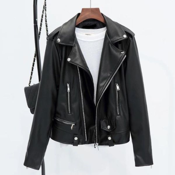

new loose pu faux leather jacket women classic moto biker jacket spring autumn lady basic coat plus size outerwear drop ship, Black;brown