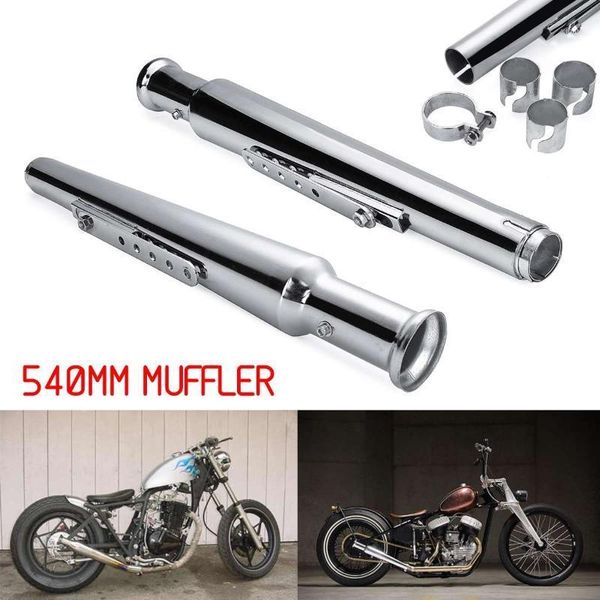 

pair 550mm motorcycle retro exhaust muffler pipe cafe racer exhaust tips tail tube for chopper bobber custom1