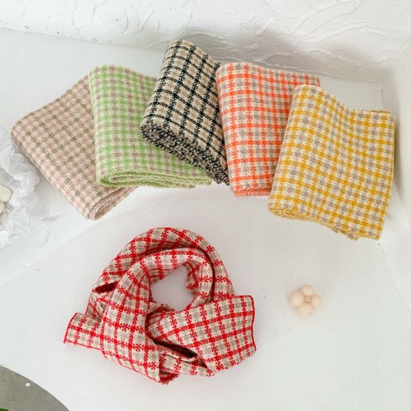 

plaid autumn winter 2020 candy color children's scarf korean version little frh knitting baby warm neck for men and women, Red;brown