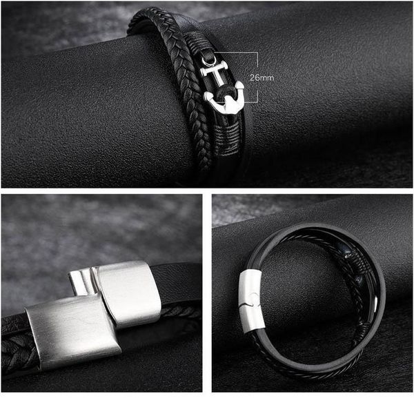 

men anchors multi layer pu leather braided bracelet men jllfeu