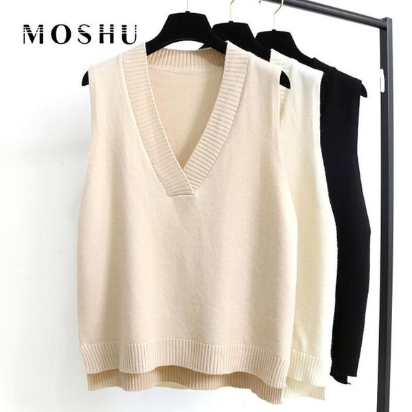 

v-neck knitted vest women's sweater autumn winter new korean sleeveless v-neck korean female waistcoat sweater, White;black