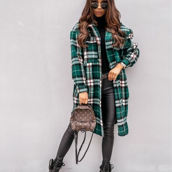 

arrivals winter checked women jacket down overcoat warm plaid long coat 2020 oversize thick woolen blends female streetwear1, Black